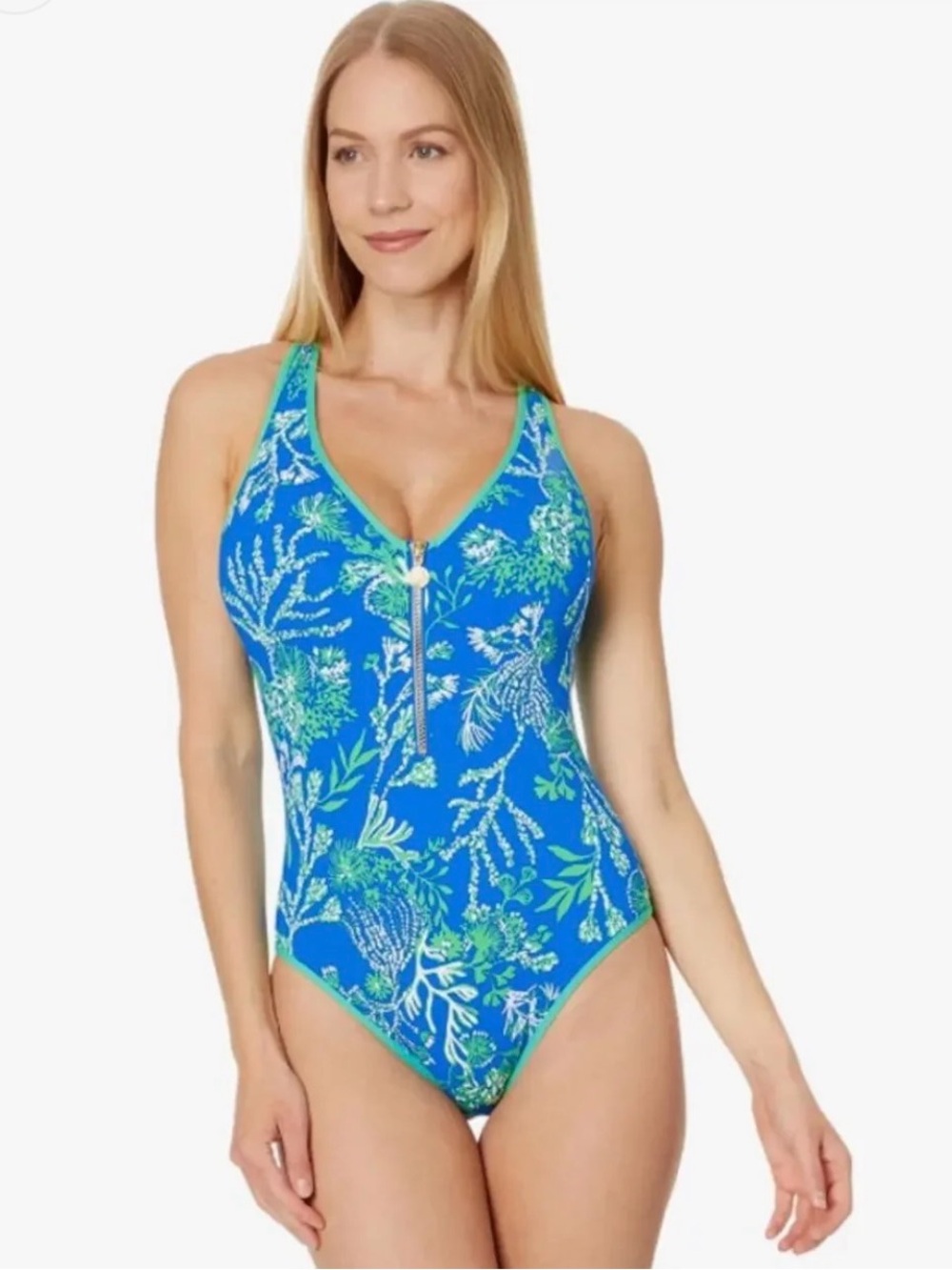 NWT Lilly Pulitzer Kailanie One Piece Swimsuit Briny Blue Size 16 MSRP $168